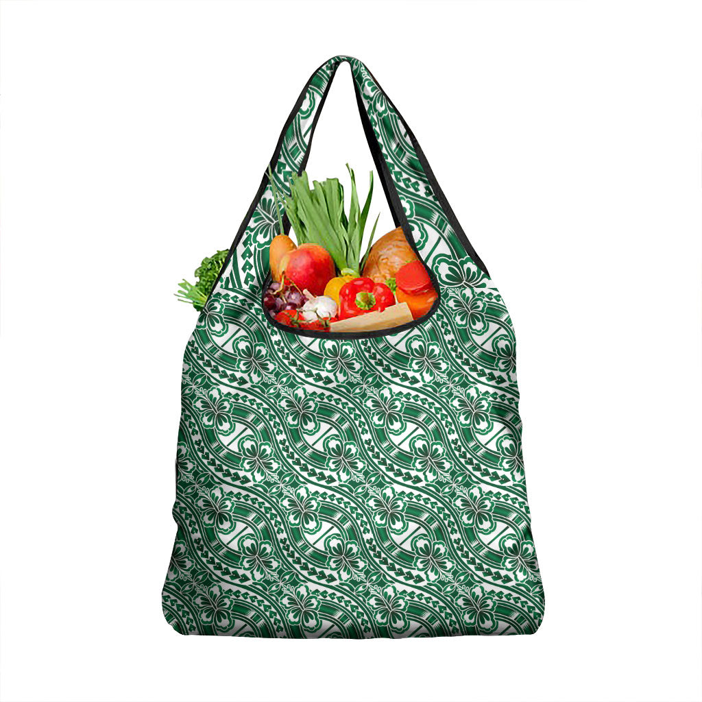 Hibiscus Bloom Island Tribal Waves Grocery Bag Green Polynesian Pattern LT01 1-pack One Size Green - Polynesian Pride