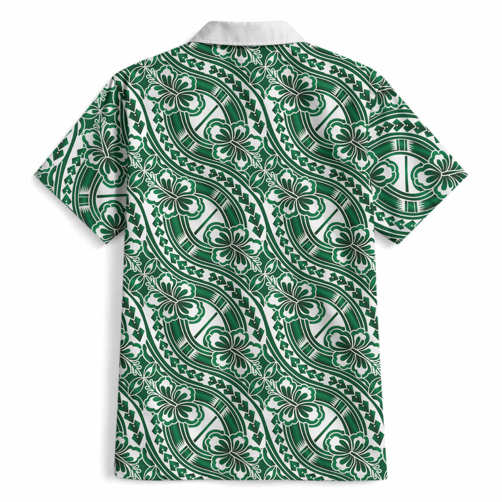 Hibiscus Bloom Island Tribal Waves Hawaiian Shirt Green Polynesian Pattern LT01 - Polynesian Pride