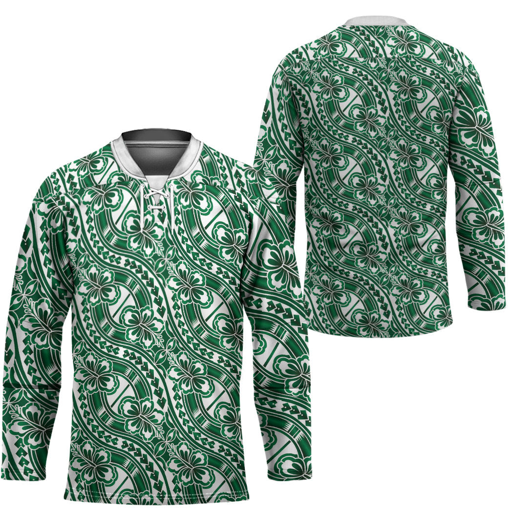 Hibiscus Bloom Island Tribal Waves Hockey Jersey Green Polynesian Pattern LT01 - Polynesian Pride