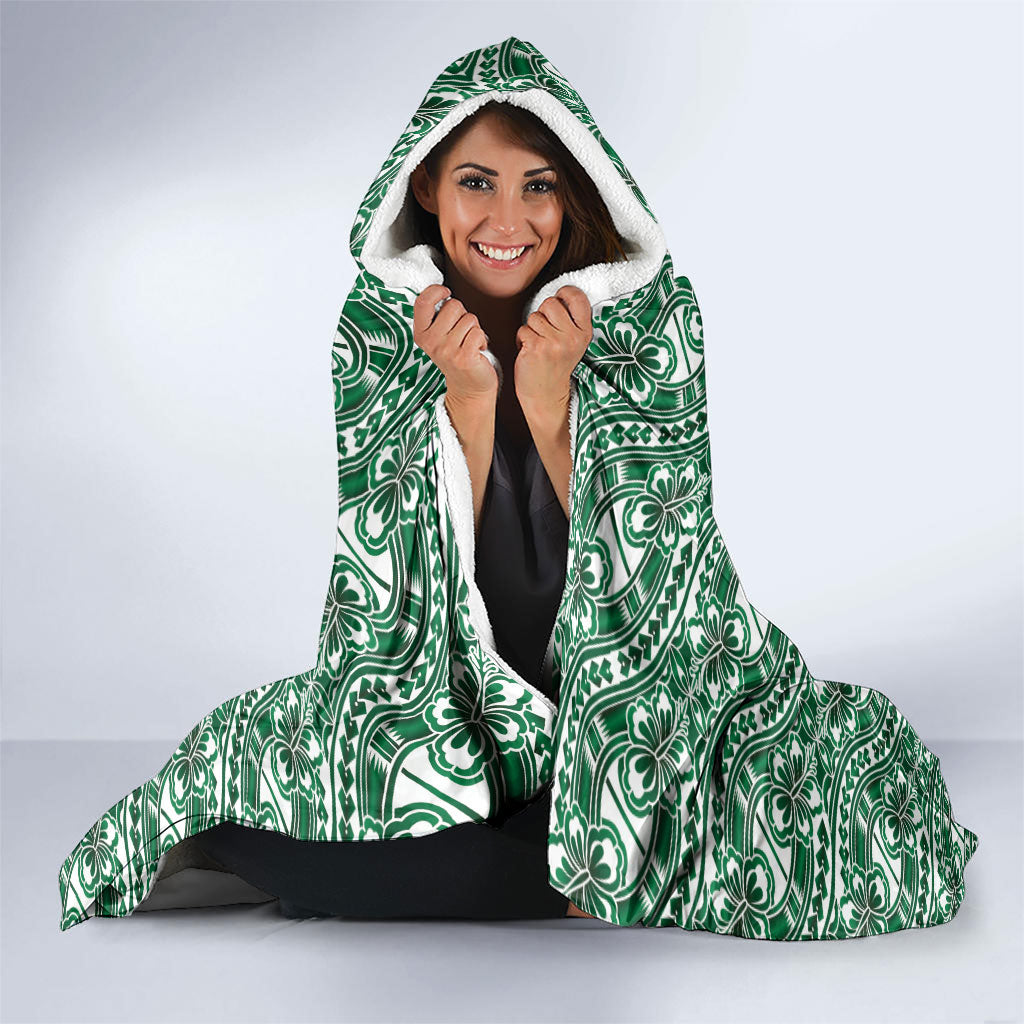 Hibiscus Bloom Island Tribal Waves Hooded Blanket Green Polynesian Pattern LT01 - Polynesian Pride