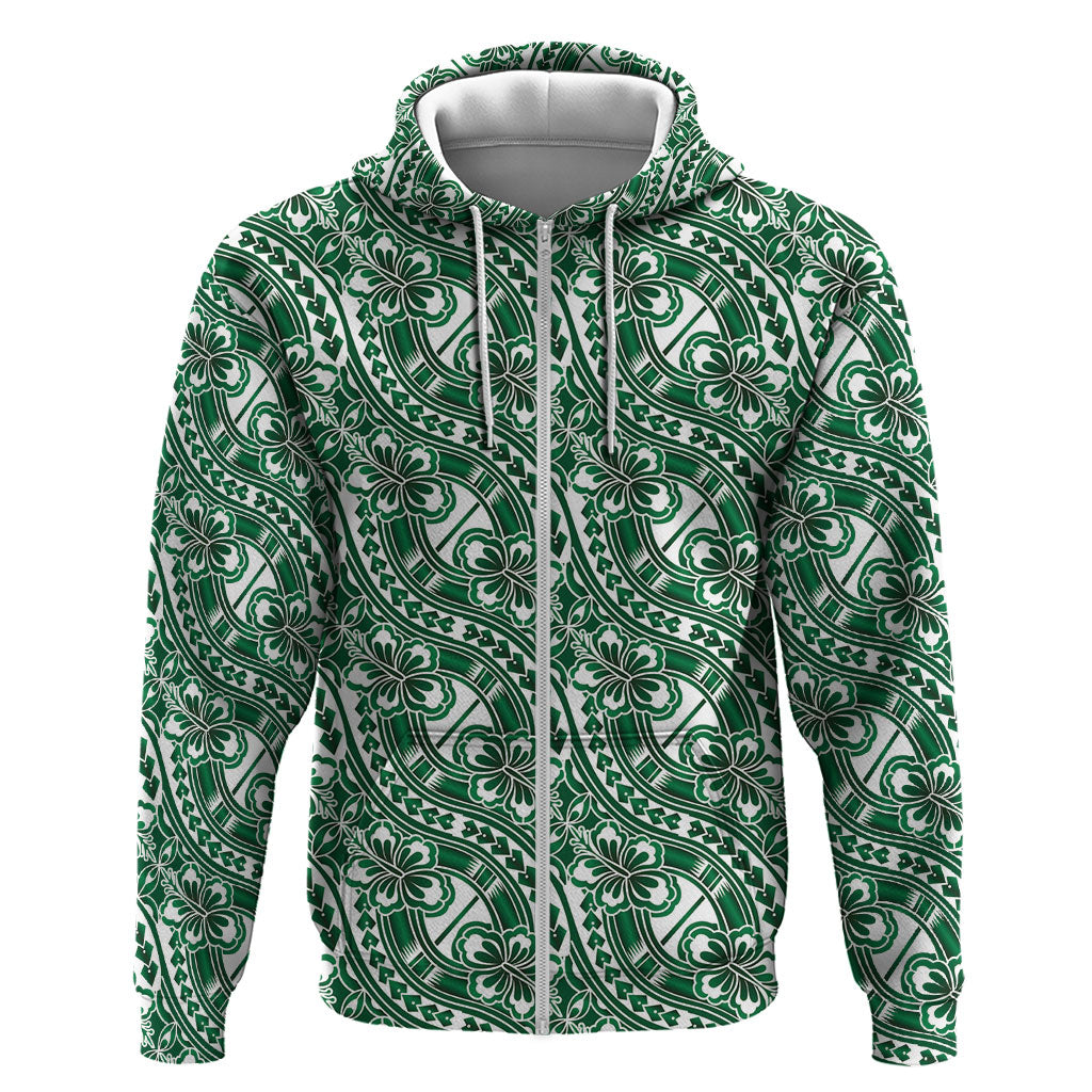 Hibiscus Bloom Island Tribal Waves Hoodie Green Polynesian Pattern LT01 Zip Hoodie Green - Polynesian Pride