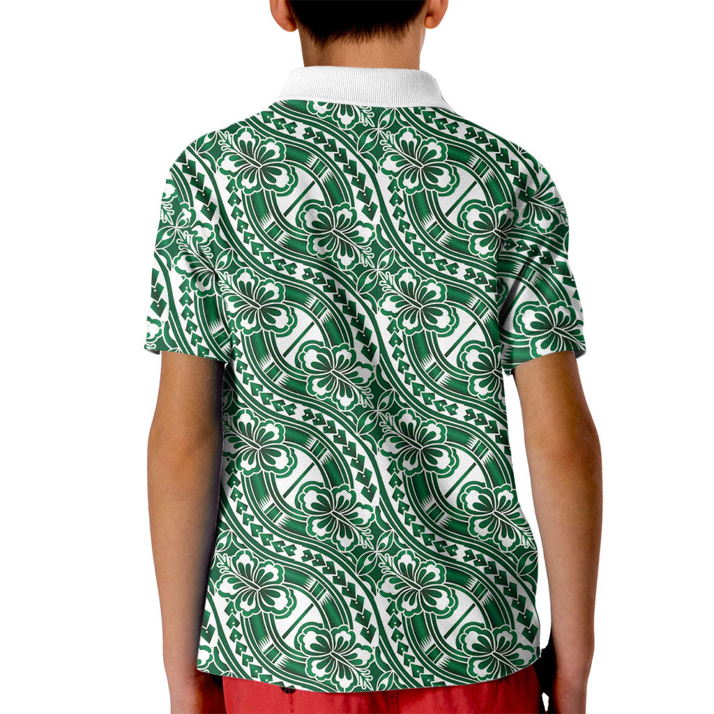 Hibiscus Bloom Island Tribal Waves Kid Polo Shirt Green Polynesian Pattern LT01 - Polynesian Pride