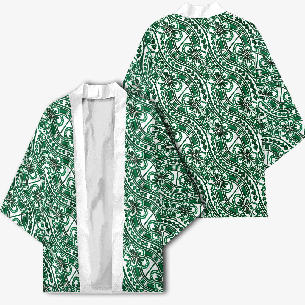 Hibiscus Bloom Island Tribal Waves Kimono Green Polynesian Pattern LT01 - Polynesian Pride