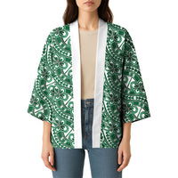 Hibiscus Bloom Island Tribal Waves Kimono Green Polynesian Pattern LT01 - Polynesian Pride