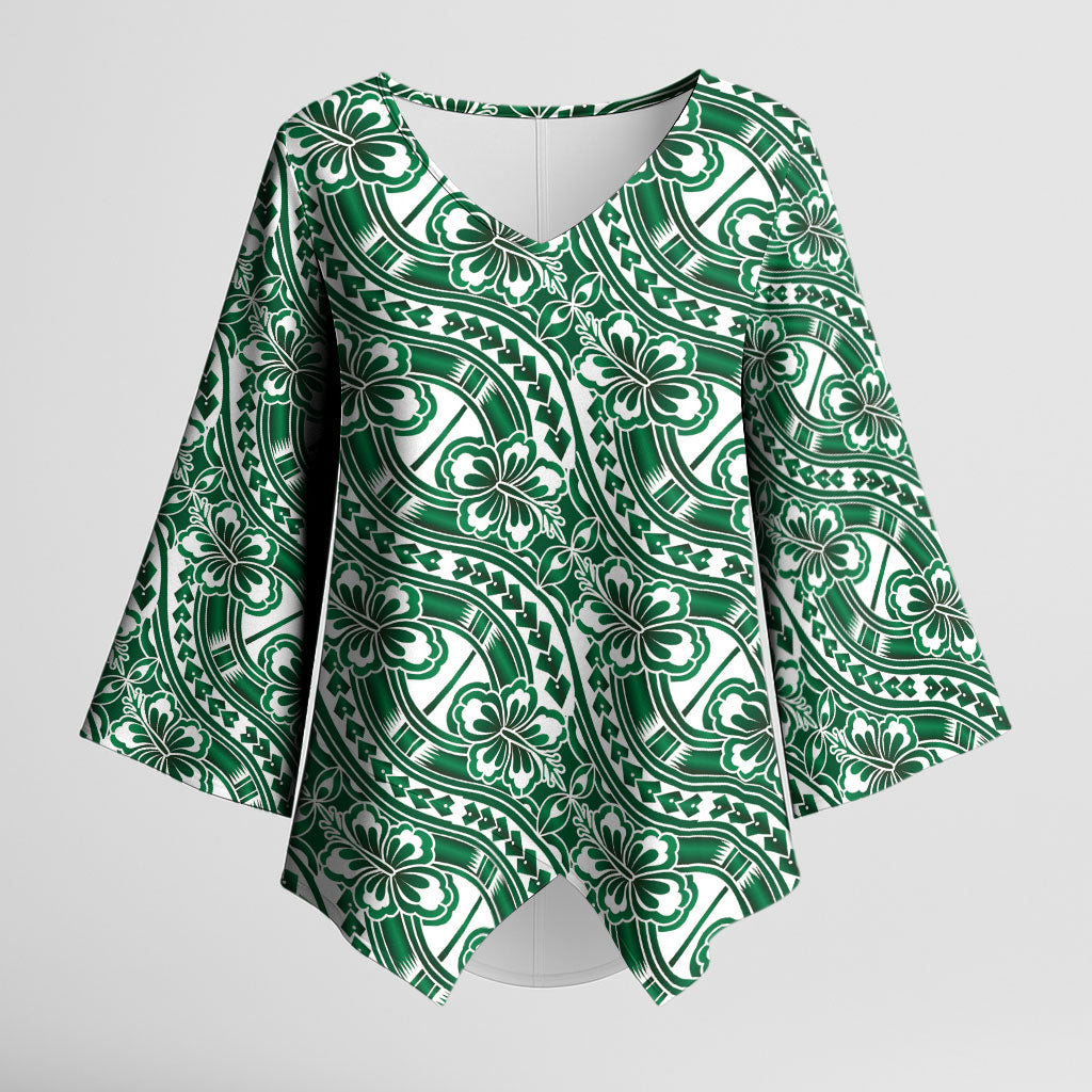 Hibiscus Bloom Island Tribal Waves Kimono Sleeve Blouse Green Polynesian Pattern LT01 Female Green - Polynesian Pride