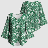 Hibiscus Bloom Island Tribal Waves Kimono Sleeve Blouse Green Polynesian Pattern LT01 - Polynesian Pride