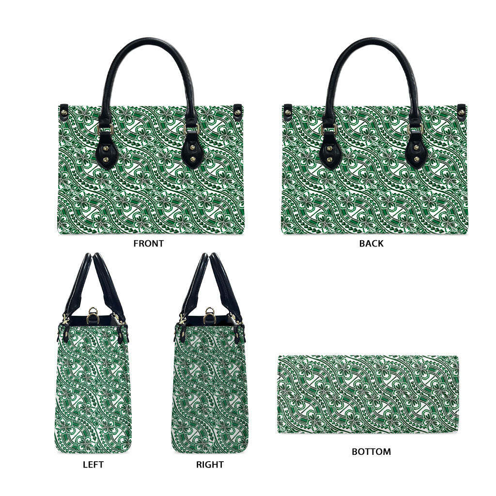 Hibiscus Bloom Island Tribal Waves Leather Bag Green Polynesian Pattern LT01 - Polynesian Pride