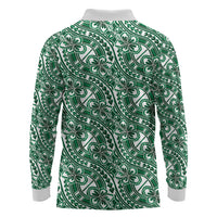 Hibiscus Bloom Island Tribal Waves Long Sleeve Polo Shirt Green Polynesian Pattern LT01 - Polynesian Pride