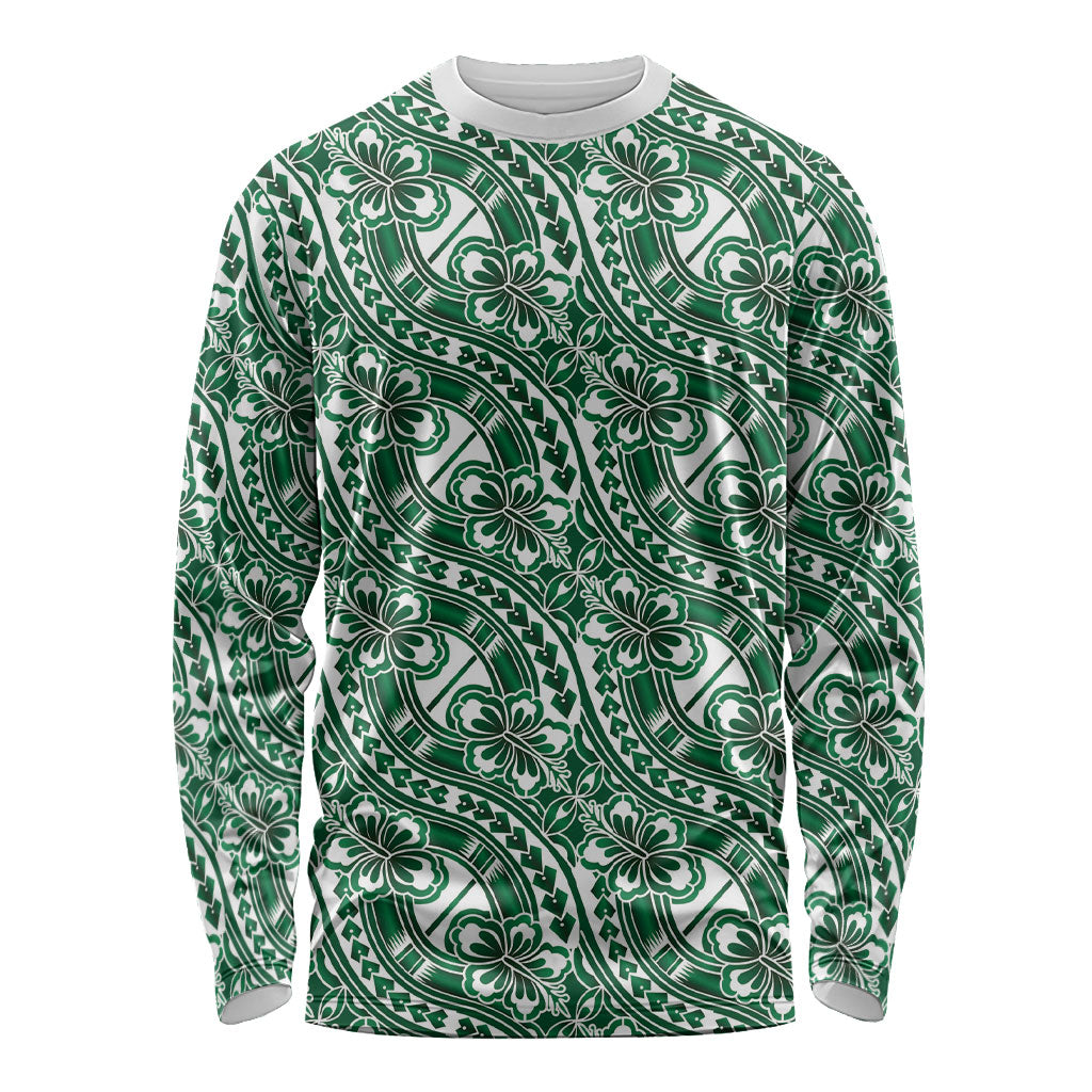 Hibiscus Bloom Island Tribal Waves Long Sleeve Shirt Green Polynesian Pattern LT01 Unisex Green - Polynesian Pride