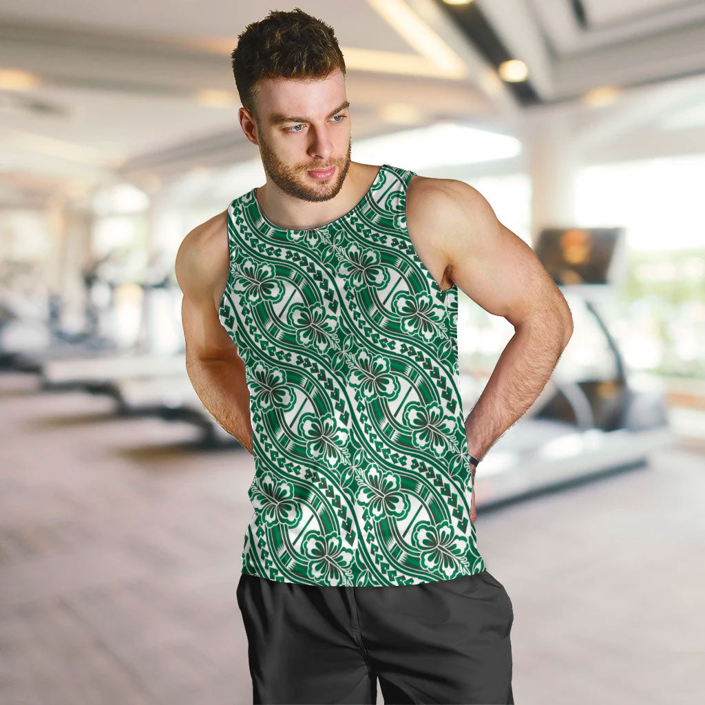 Hibiscus Bloom Island Tribal Waves Men Tank Top Green Polynesian Pattern LT01 Green - Polynesian Pride