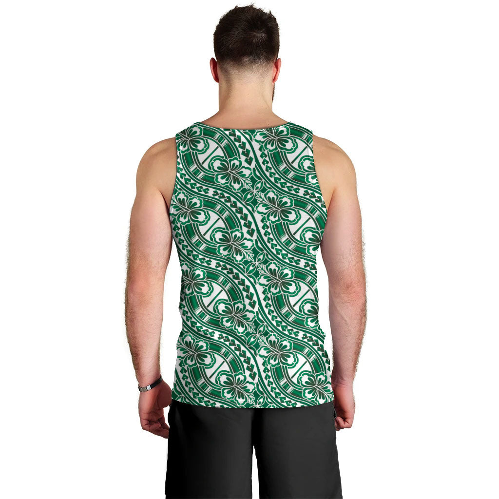 Hibiscus Bloom Island Tribal Waves Men Tank Top Green Polynesian Pattern LT01 - Polynesian Pride