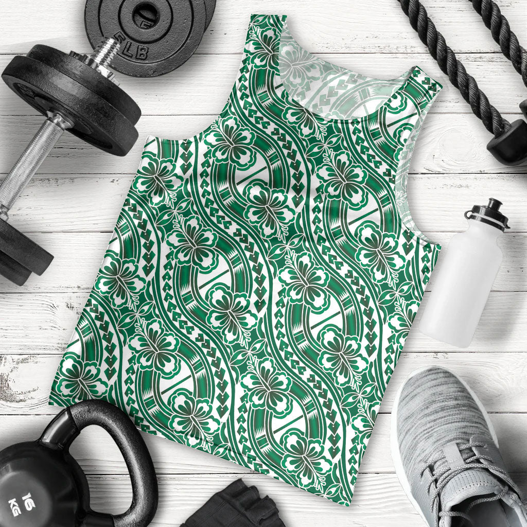 Hibiscus Bloom Island Tribal Waves Men Tank Top Green Polynesian Pattern LT01 - Polynesian Pride