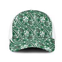 Hibiscus Bloom Island Tribal Waves Mesh Trucker Cap Green Polynesian Pattern LT01 One Size White Green - Polynesian Pride