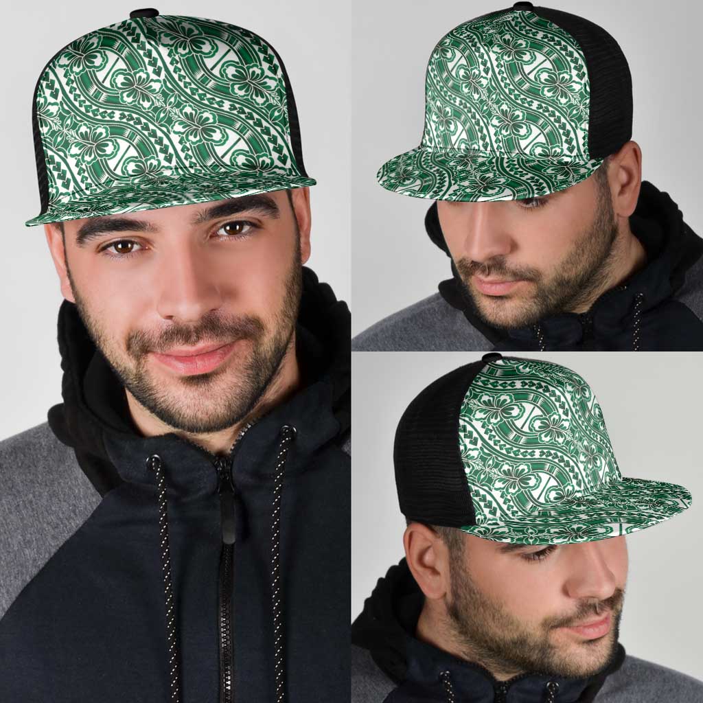 Hibiscus Bloom Island Tribal Waves Mesh Trucker Cap Green Polynesian Pattern LT01 - Polynesian Pride