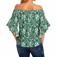 Hibiscus Bloom Island Tribal Waves Off Shoulder Wrap Waist Top Green Polynesian Pattern LT01 - Polynesian Pride