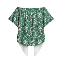 Hibiscus Bloom Island Tribal Waves Off Shoulder Wrap Waist Top Green Polynesian Pattern LT01 - Polynesian Pride