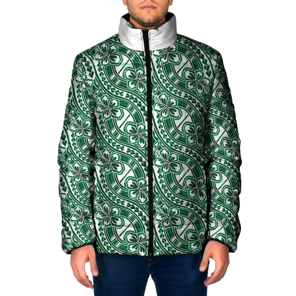 Hibiscus Bloom Island Tribal Waves Padded Jacket Green Polynesian Pattern LT01 Men Green - Polynesian Pride