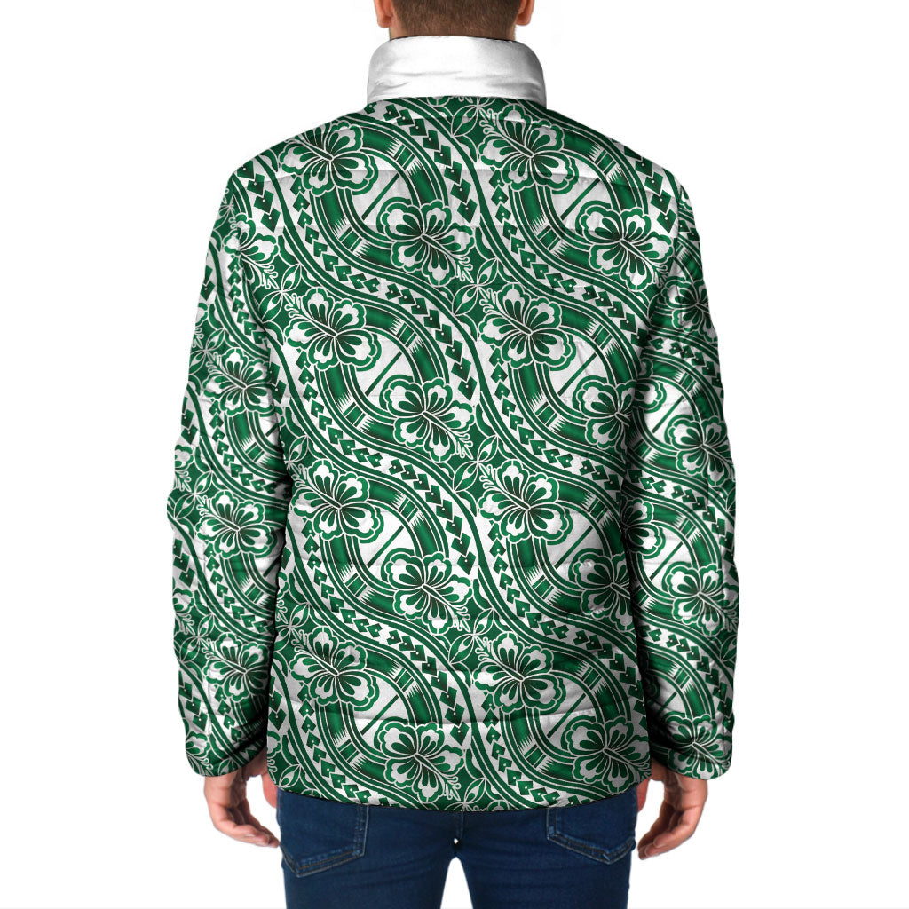 Hibiscus Bloom Island Tribal Waves Padded Jacket Green Polynesian Pattern LT01 - Polynesian Pride