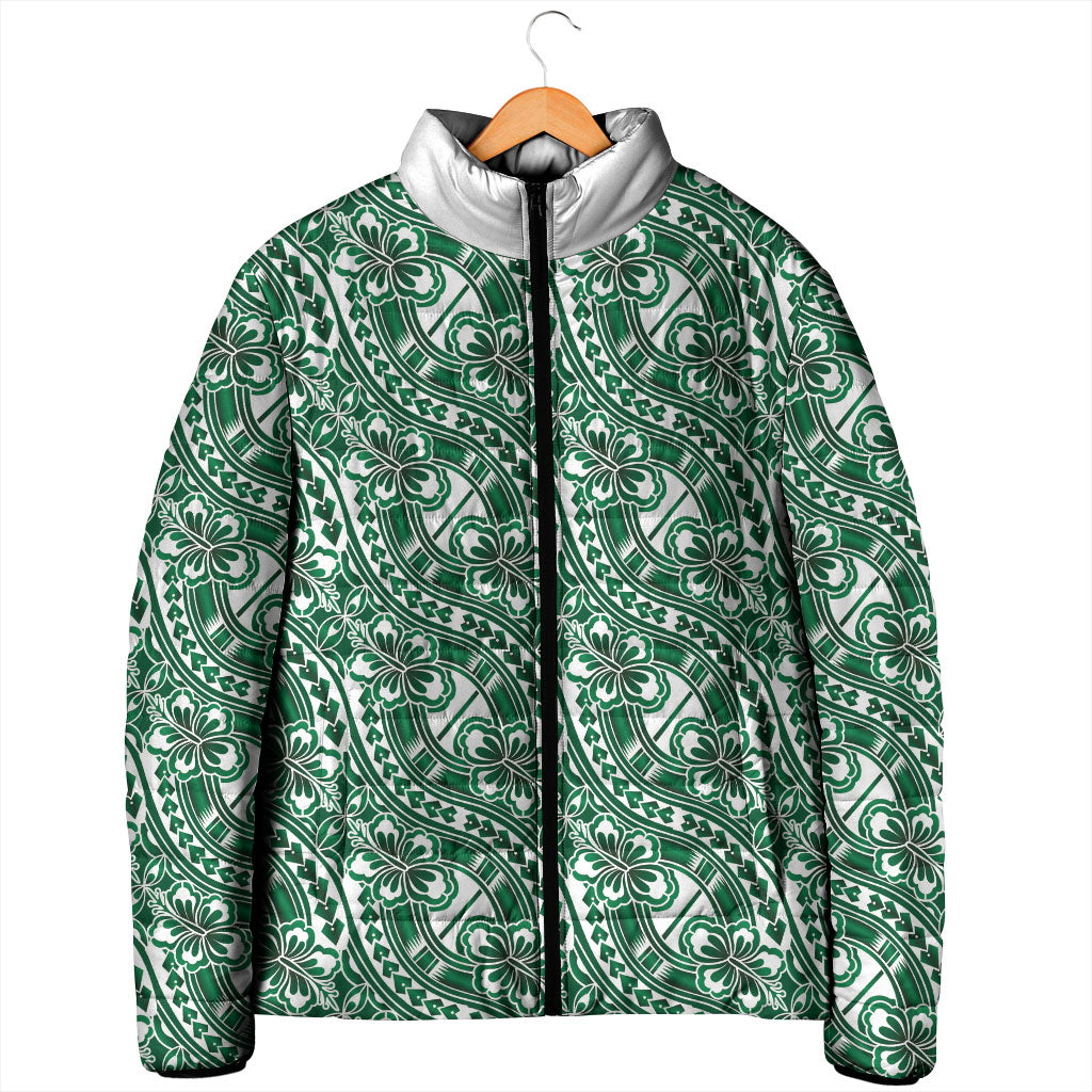 Hibiscus Bloom Island Tribal Waves Padded Jacket Green Polynesian Pattern LT01 - Polynesian Pride