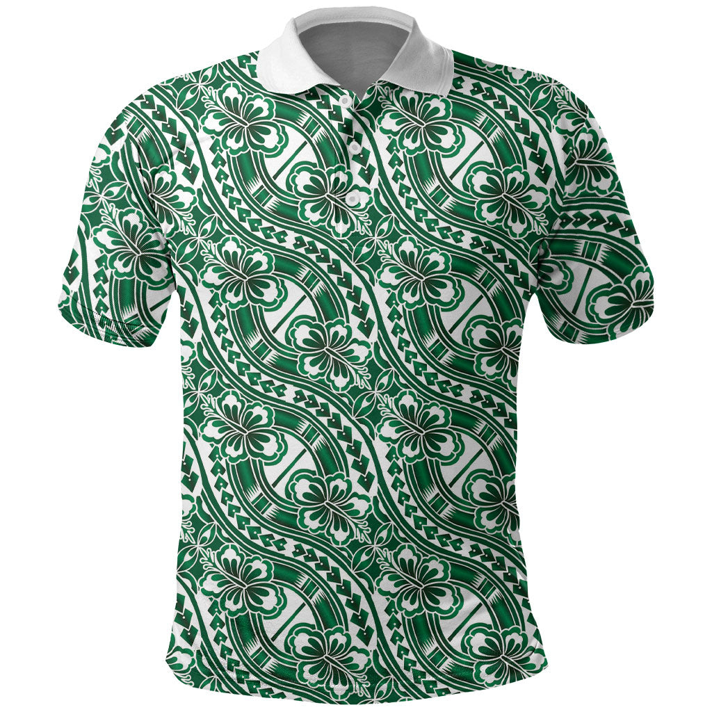 Hibiscus Bloom Island Tribal Waves Polo Shirt Green Polynesian Pattern LT01 Green - Polynesian Pride