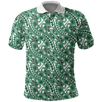 Hibiscus Bloom Island Tribal Waves Polo Shirt Green Polynesian Pattern LT01 Green - Polynesian Pride