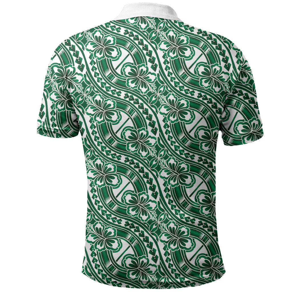 Hibiscus Bloom Island Tribal Waves Polo Shirt Green Polynesian Pattern LT01 - Polynesian Pride