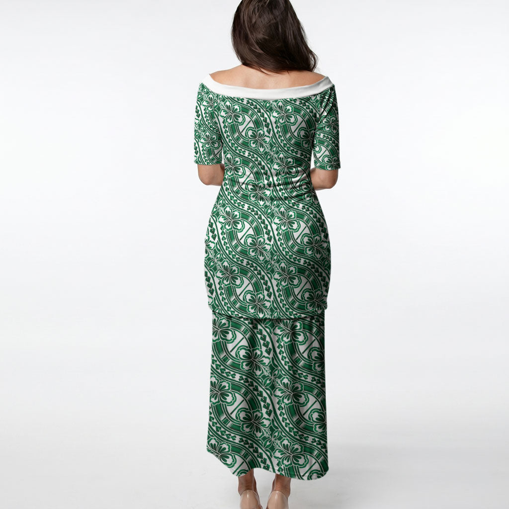 Hibiscus Bloom Island Tribal Waves Puletasi Green Polynesian Pattern LT01 - Polynesian Pride
