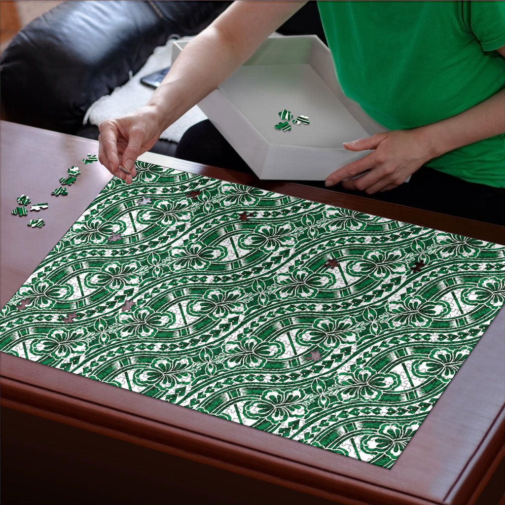 Hibiscus Bloom Island Tribal Waves Puzzle Green Polynesian Pattern LT01 - Polynesian Pride