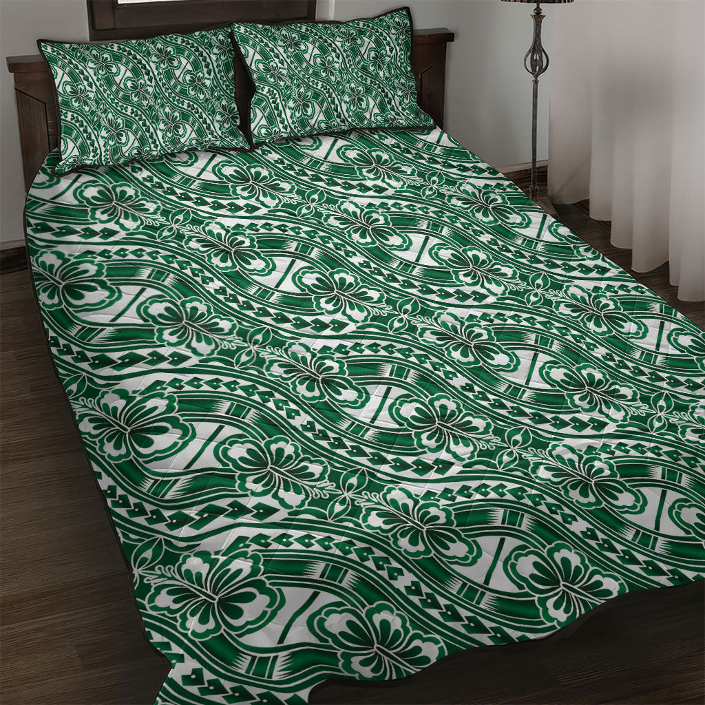 Hibiscus Bloom Island Tribal Waves Quilt Bed Set Green Polynesian Pattern LT01 Green - Polynesian Pride