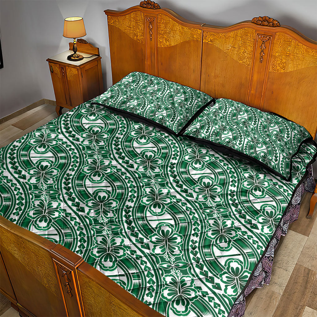 Hibiscus Bloom Island Tribal Waves Quilt Bed Set Green Polynesian Pattern LT01 - Polynesian Pride