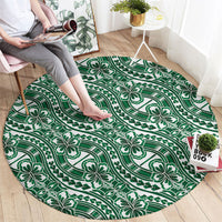 Hibiscus Bloom Island Tribal Waves Round Carpet Green Polynesian Pattern LT01 - Polynesian Pride