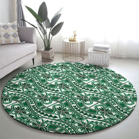 Hibiscus Bloom Island Tribal Waves Round Carpet Green Polynesian Pattern LT01 - Polynesian Pride