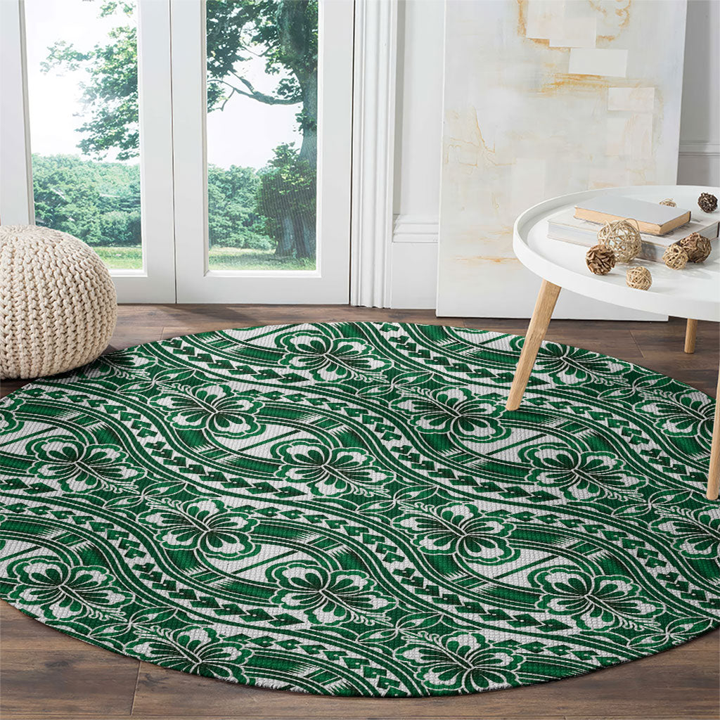 Hibiscus Bloom Island Tribal Waves Round Carpet Green Polynesian Pattern LT01 - Polynesian Pride
