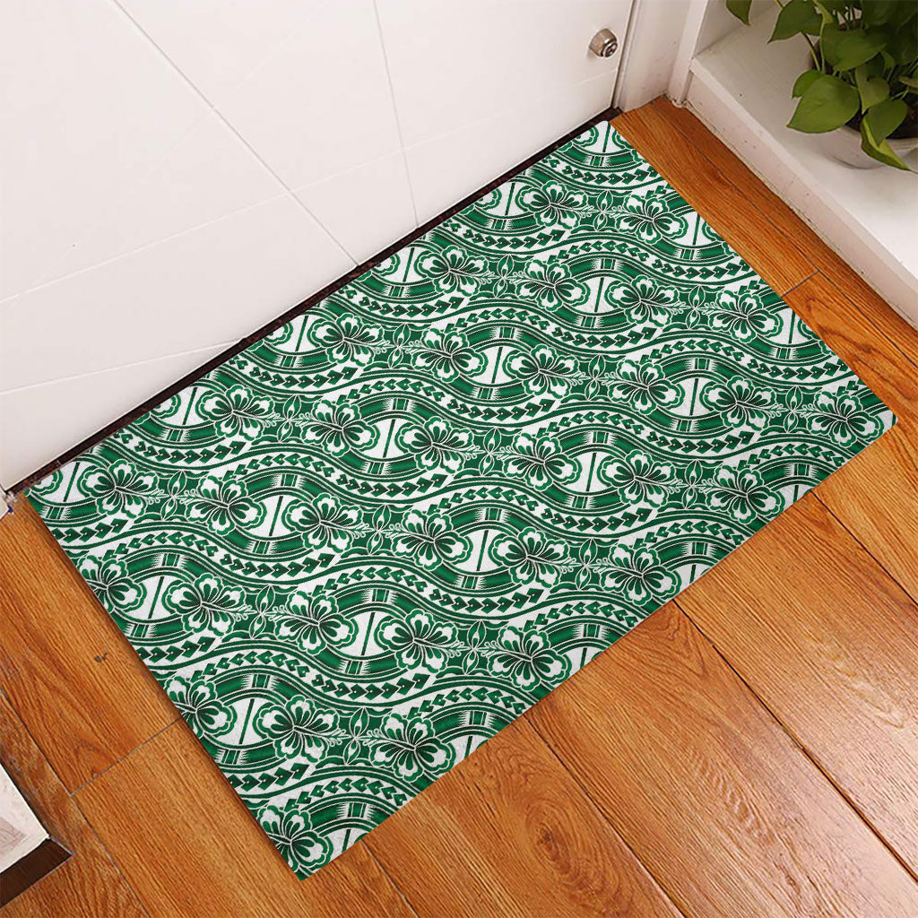 Hibiscus Bloom Island Tribal Waves Rubber Doormat Green Polynesian Pattern LT01 - Polynesian Pride