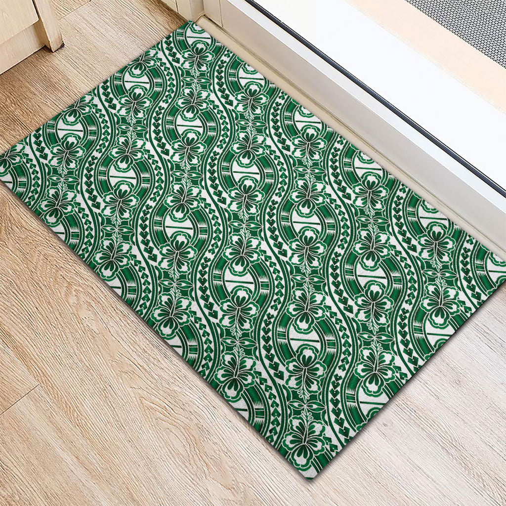 Hibiscus Bloom Island Tribal Waves Rubber Doormat Green Polynesian Pattern LT01 - Polynesian Pride