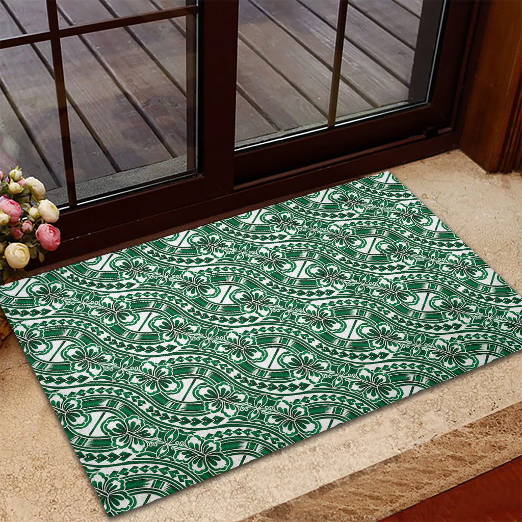 Hibiscus Bloom Island Tribal Waves Rubber Doormat Green Polynesian Pattern LT01 - Polynesian Pride