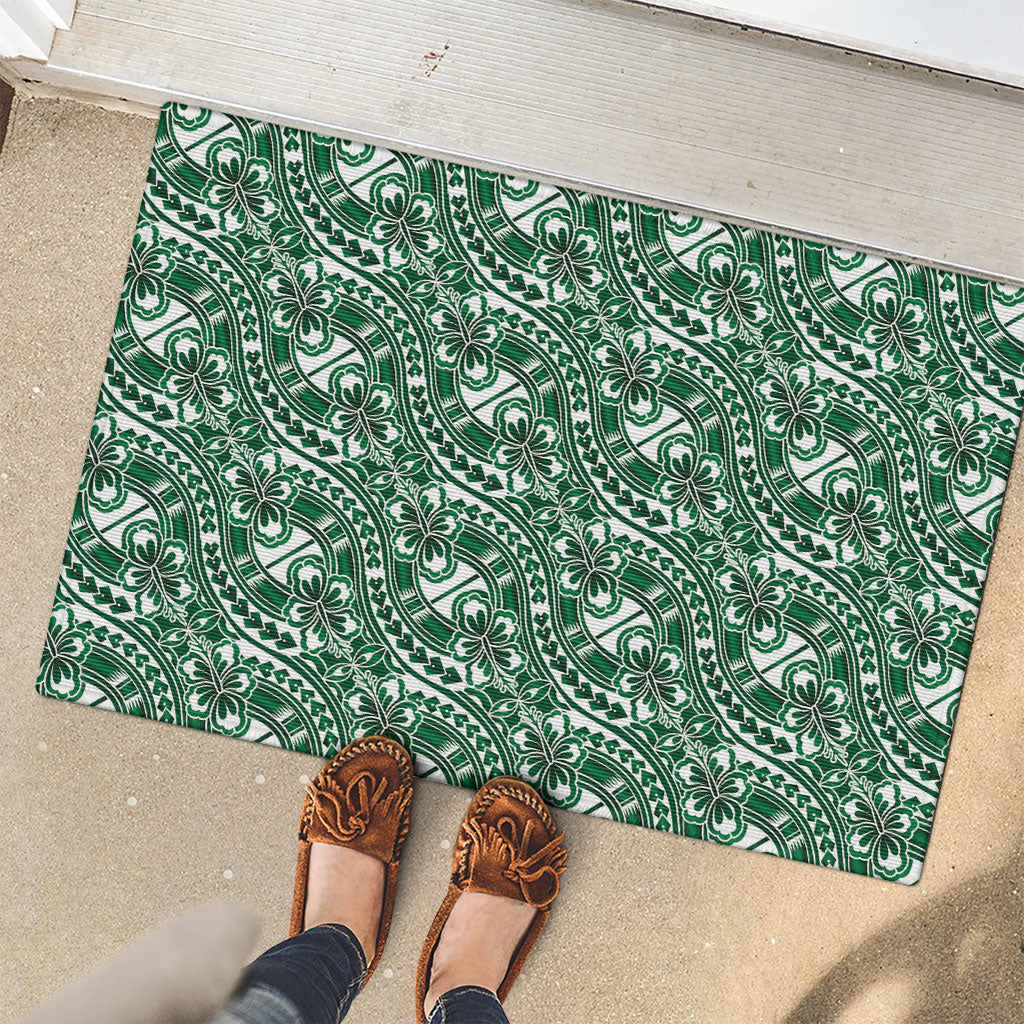 Hibiscus Bloom Island Tribal Waves Rubber Doormat Green Polynesian Pattern LT01 - Polynesian Pride