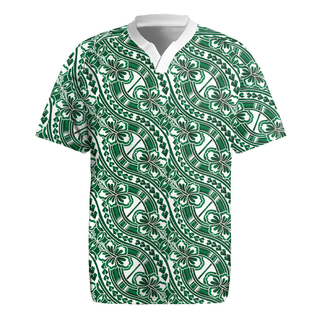 Hibiscus Bloom Island Tribal Waves Rugby Jersey Green Polynesian Pattern LT01 Green - Polynesian Pride