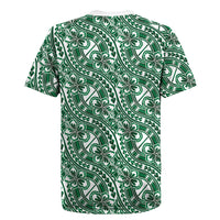 Hibiscus Bloom Island Tribal Waves Rugby Jersey Green Polynesian Pattern LT01 - Polynesian Pride