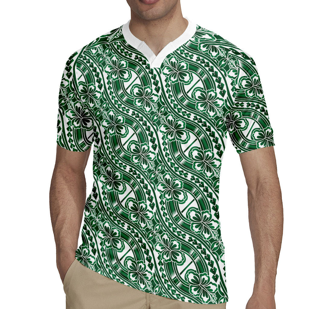 Hibiscus Bloom Island Tribal Waves Rugby Jersey Green Polynesian Pattern LT01 - Polynesian Pride
