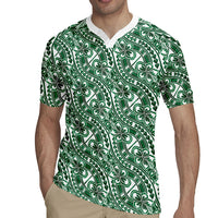 Hibiscus Bloom Island Tribal Waves Rugby Jersey Green Polynesian Pattern LT01 - Polynesian Pride