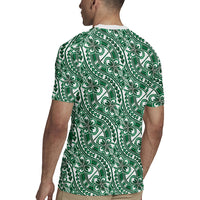 Hibiscus Bloom Island Tribal Waves Rugby Jersey Green Polynesian Pattern LT01 - Polynesian Pride