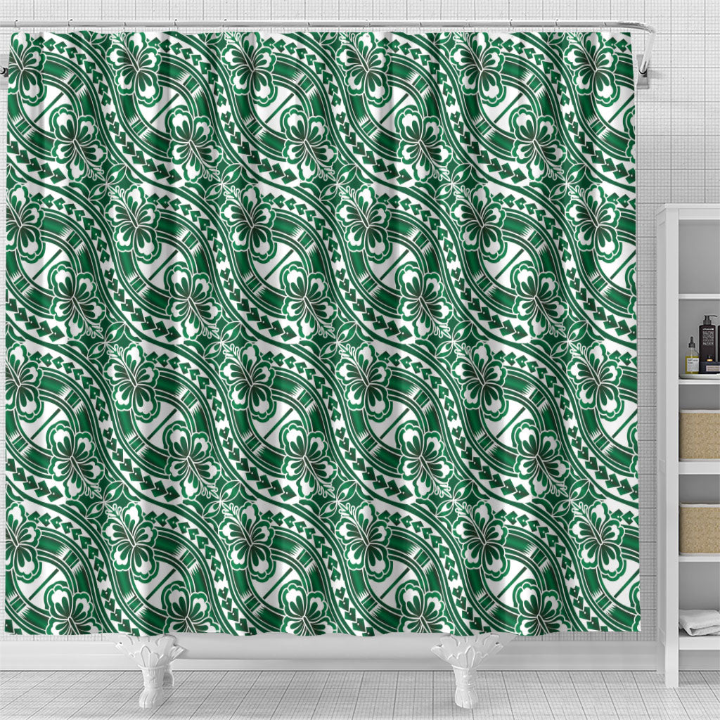 Hibiscus Bloom Island Tribal Waves Shower Curtain Green Polynesian Pattern LT01 - Polynesian Pride
