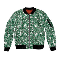 Hibiscus Bloom Island Tribal Waves Sleeve Zip Bomber Jacket Green Polynesian Pattern LT01 Unisex Green - Polynesian Pride