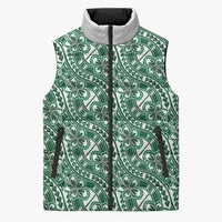 Hibiscus Bloom Island Tribal Waves Sleeveless Puffer Jacket Green Polynesian Pattern LT01 Unisex Green - Polynesian Pride
