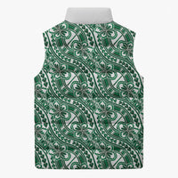 Hibiscus Bloom Island Tribal Waves Sleeveless Puffer Jacket Green Polynesian Pattern LT01 - Polynesian Pride