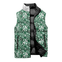 Hibiscus Bloom Island Tribal Waves Sleeveless Puffer Jacket Green Polynesian Pattern LT01 - Polynesian Pride