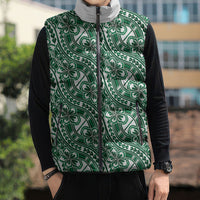Hibiscus Bloom Island Tribal Waves Sleeveless Puffer Jacket Green Polynesian Pattern LT01 - Polynesian Pride