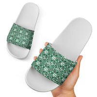 Hibiscus Bloom Island Tribal Waves Slide Sandals Green Polynesian Pattern LT01 - Polynesian Pride