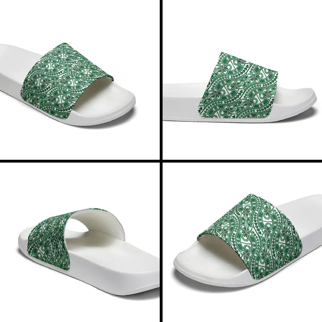 Hibiscus Bloom Island Tribal Waves Slide Sandals Green Polynesian Pattern LT01 - Polynesian Pride